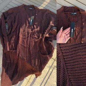 NWT Fashion Nova Chocolate Brown Knit Sweater Cardigan - Medium